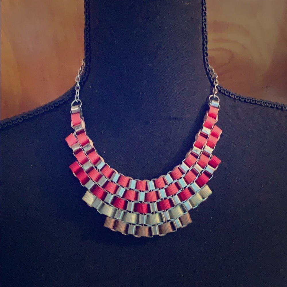 Silver colored layered necklace